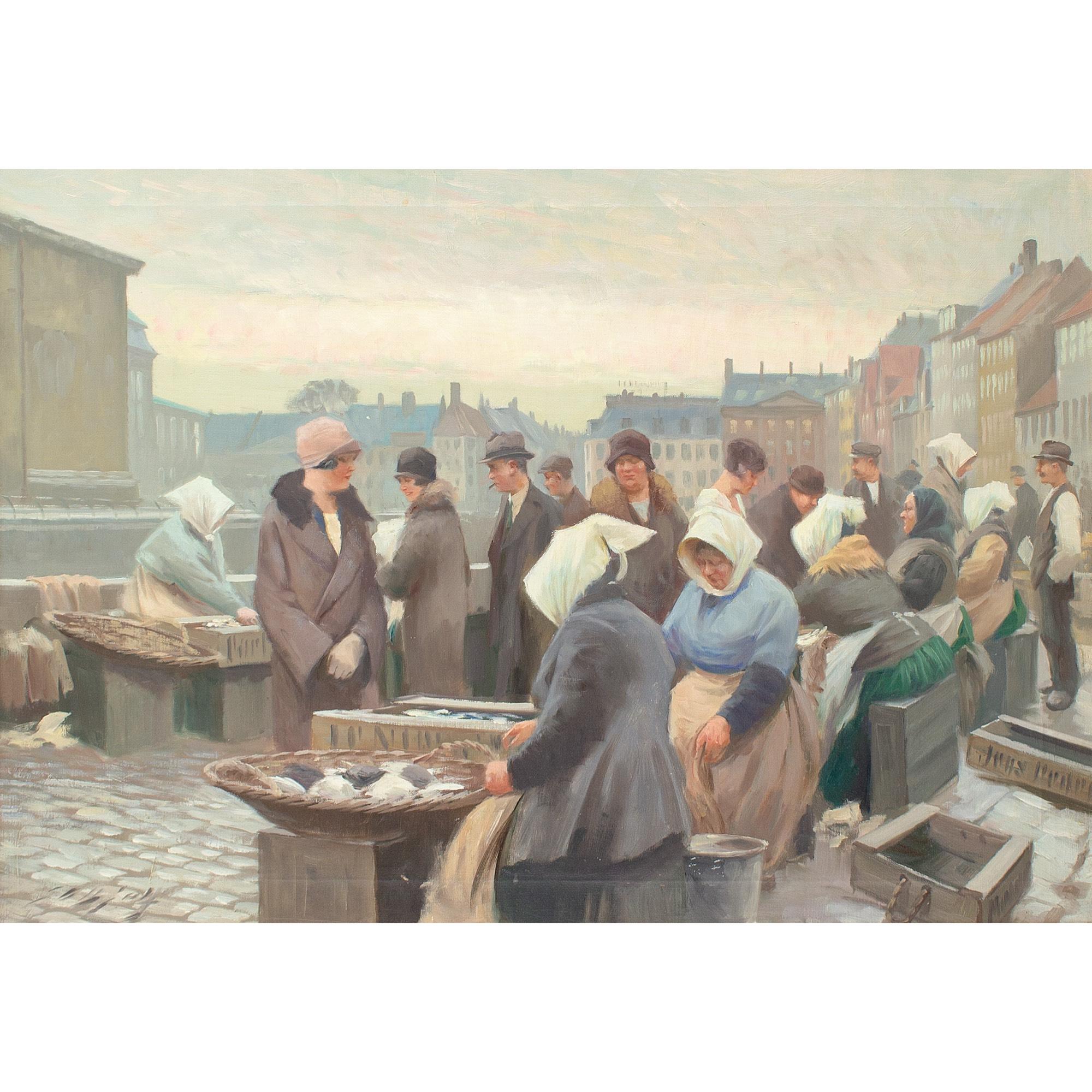Søren Christian Bjulf, Fischmarkt am Gammel Strand, Kopenhagen, Ölgemälde 1