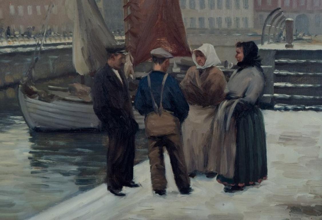 Danish Søren Christian Bjulf (1890-1958), Denmark. A dockyard scene with. Oil on canvas For Sale