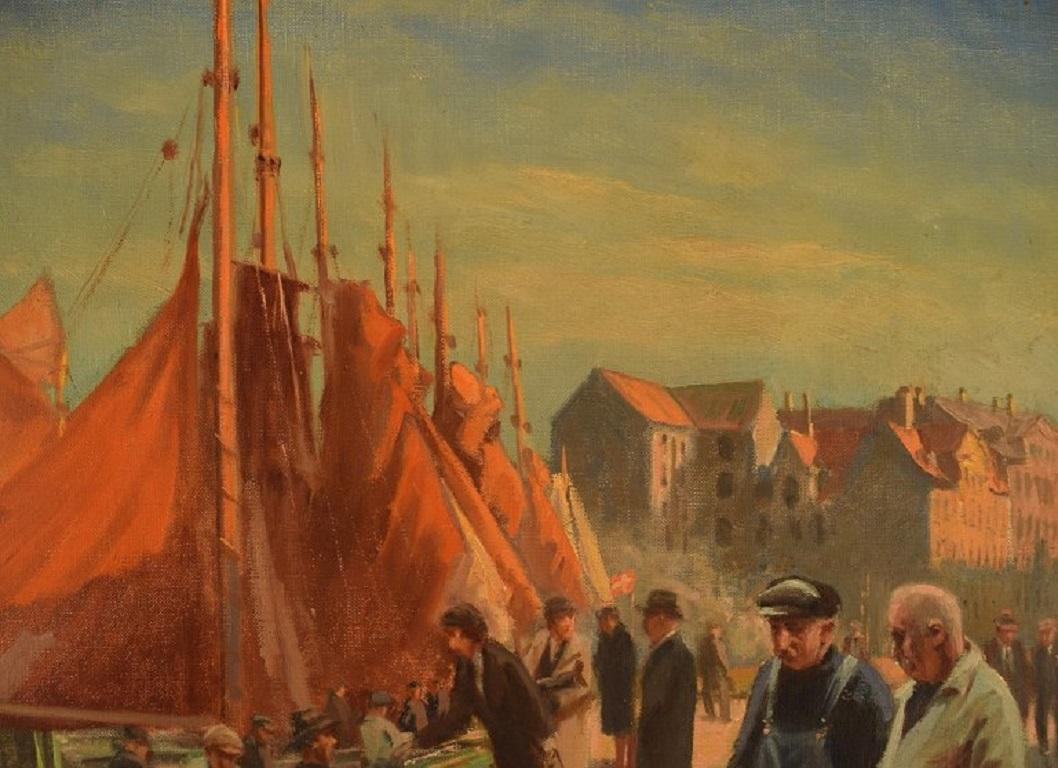 Søren Christian Bjulf, Denmark, Oil on Canvas, Fishermen and Traders In Excellent Condition In Copenhagen, DK
