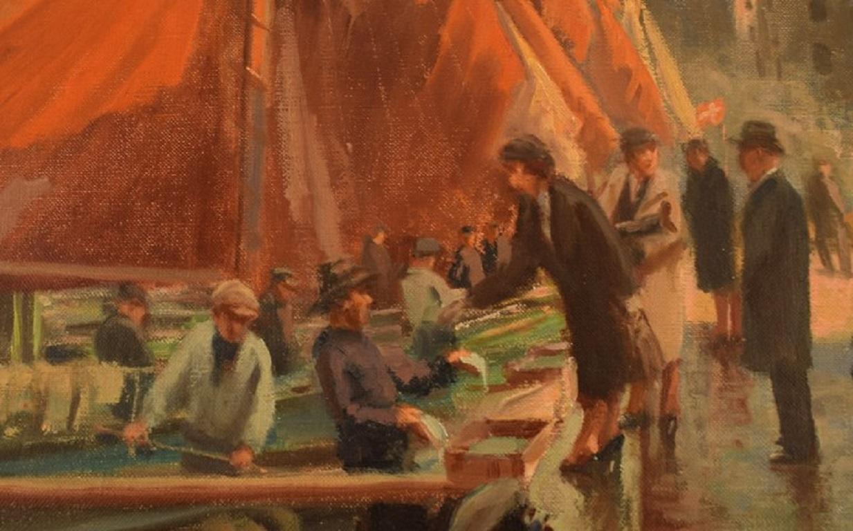 Early 20th Century Søren Christian Bjulf, Denmark, Oil on Canvas, Fishermen and Traders