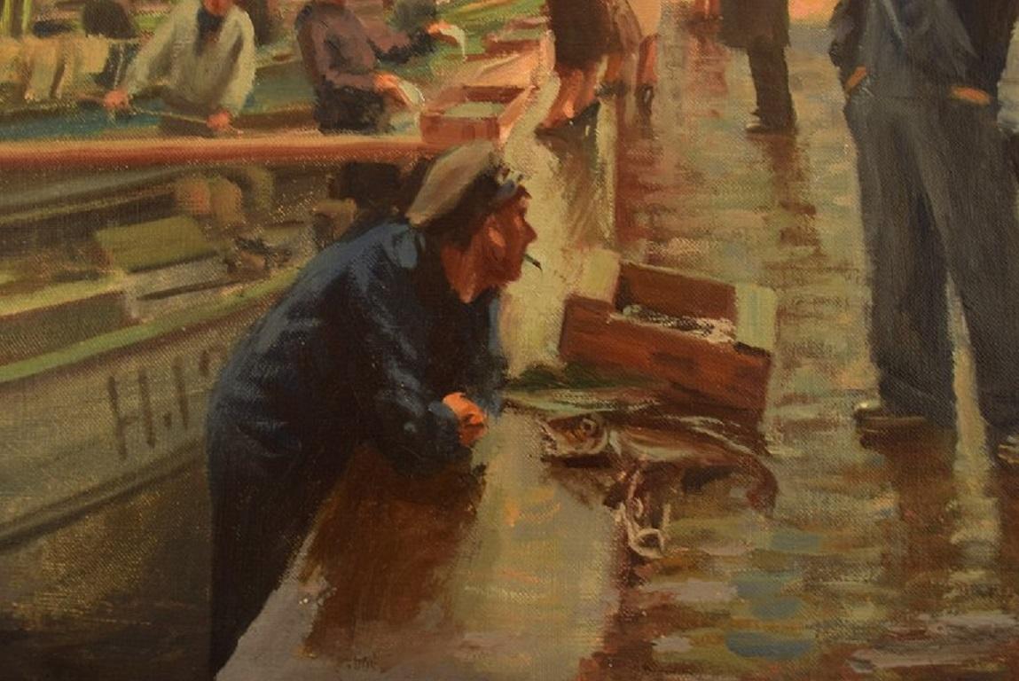 Søren Christian Bjulf, Denmark, Oil on Canvas, Fishermen and Traders 1