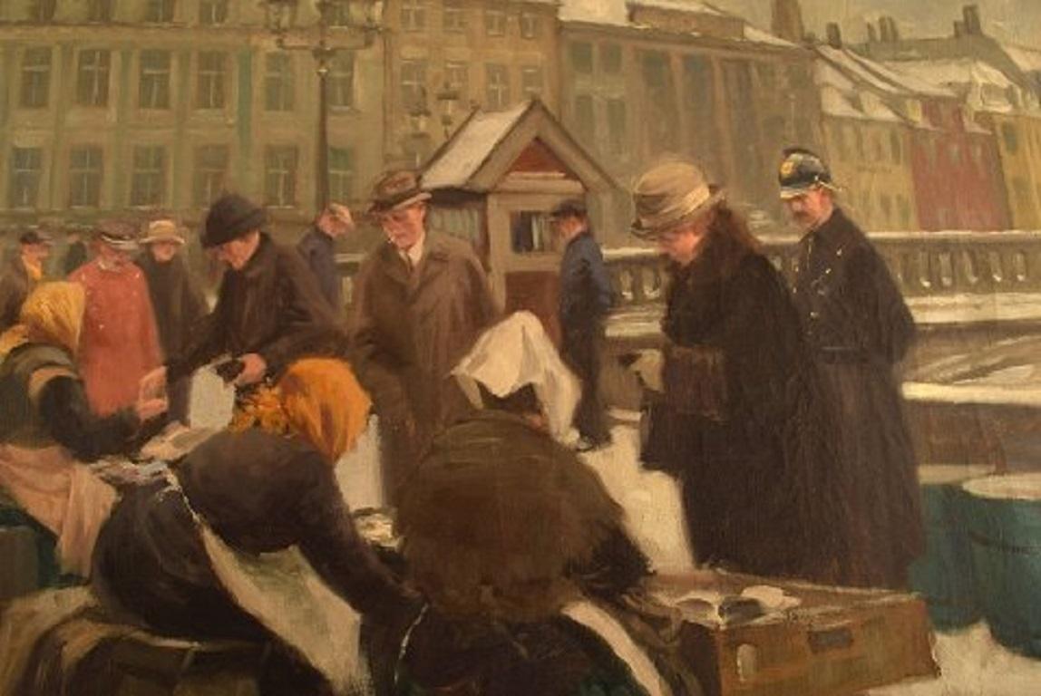 Danish Søren Christian Bjulf (1890-1958), Oil on Canvas, Winter Atmosphere at Old Dock