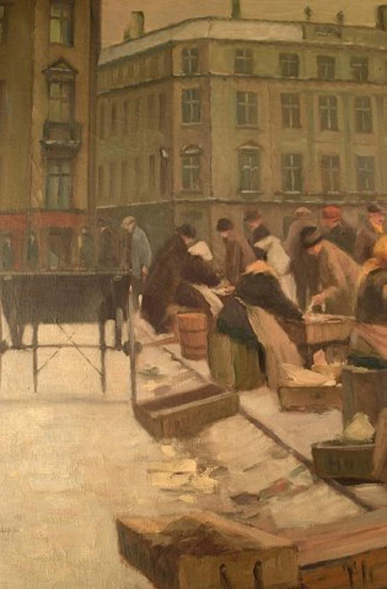 Søren Christian Bjulf (1890-1958), Oil on Canvas, Winter Atmosphere at Old Dock 1
