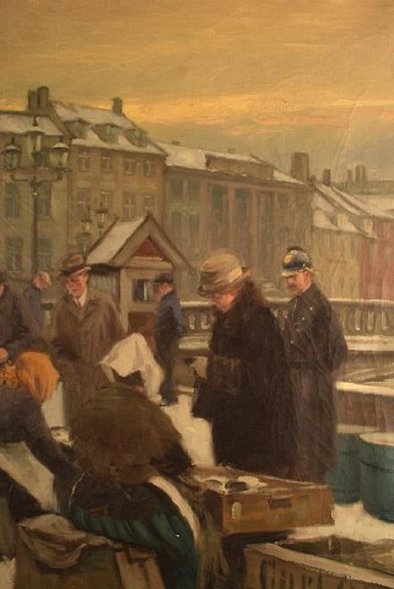 Søren Christian Bjulf (1890-1958), Oil on Canvas, Winter Atmosphere at Old Dock 2