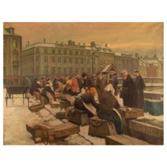 Søren Christian Bjulf (1890-1958), Oil on Canvas, Winter Atmosphere at Old Dock