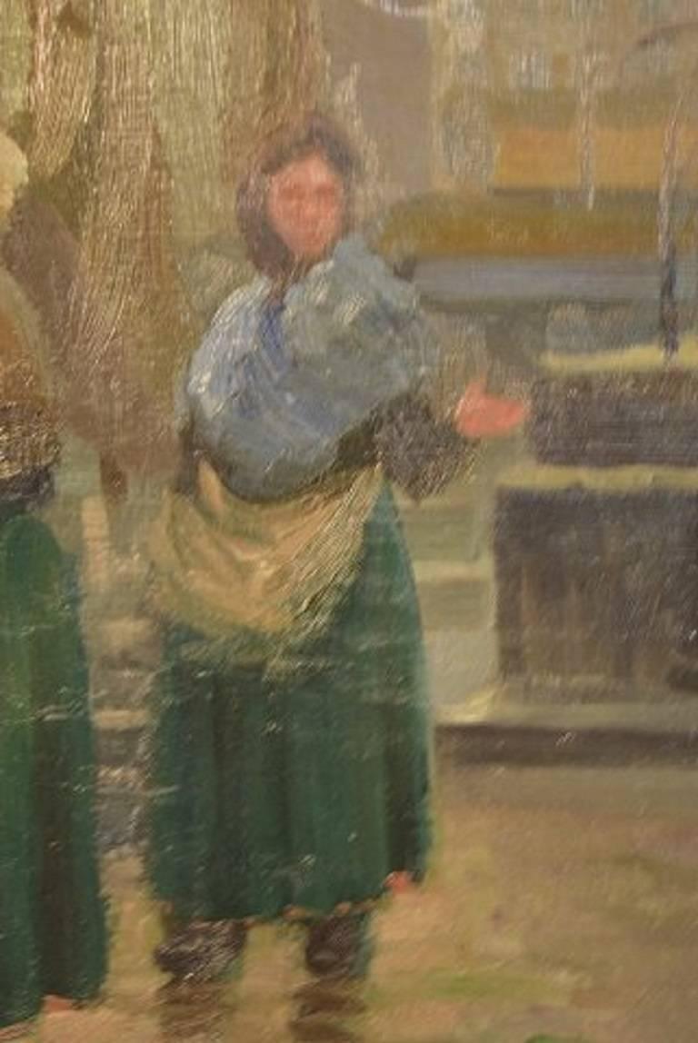 Søren Christian Bjulf, Fishwives at the Old Dock, Copenhagen, Oil on Canvas For Sale 1