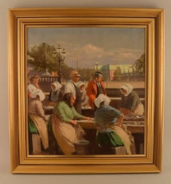 Søren Christian Bjulf, Fishwives at the Old Dock, Copenhagen, Oil on Canvas
