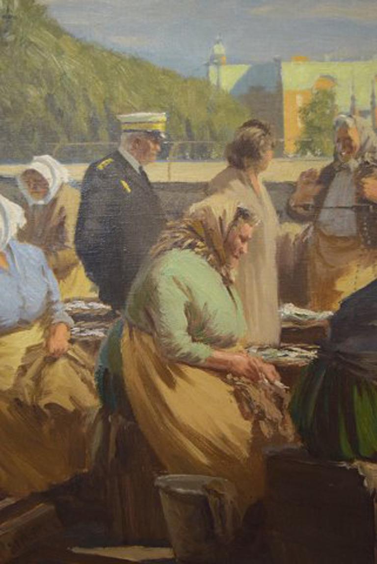 Søren Christian Bjulf, Oil on Canvas, Fishwives at the Old Dock 1