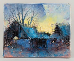 Søren Edsberg, Denmark, Oil on Canvas, Farm at Sunset