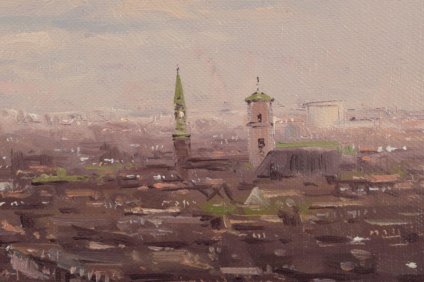Canvas Søren Edsberg, Danish artist.  Oil on canvas. Cityscape of Copenhagen, ca. 1970 For Sale