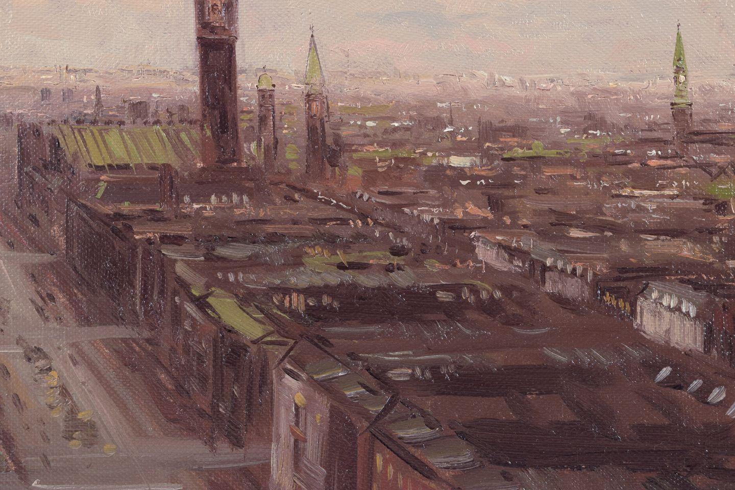 Søren Edsberg, Danish artist.  Oil on canvas. Cityscape of Copenhagen, ca. 1970 For Sale 1