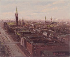 Søren Edsberg, Danish artist.  Oil on canvas. Cityscape of Copenhagen, ca. 1970