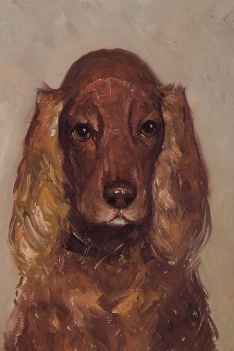 Danois Søren Edsberg, artiste danois. Portriat d'un chien. Cocker. Huile sur toile.  en vente