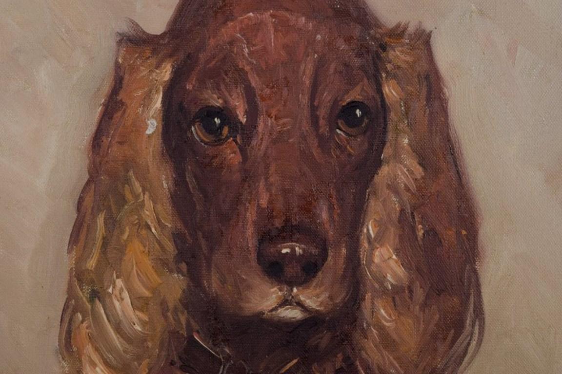 Søren Edsberg, artiste danois. Portriat d'un chien. Cocker. Huile sur toile.  Excellent état - En vente à Copenhagen, DK