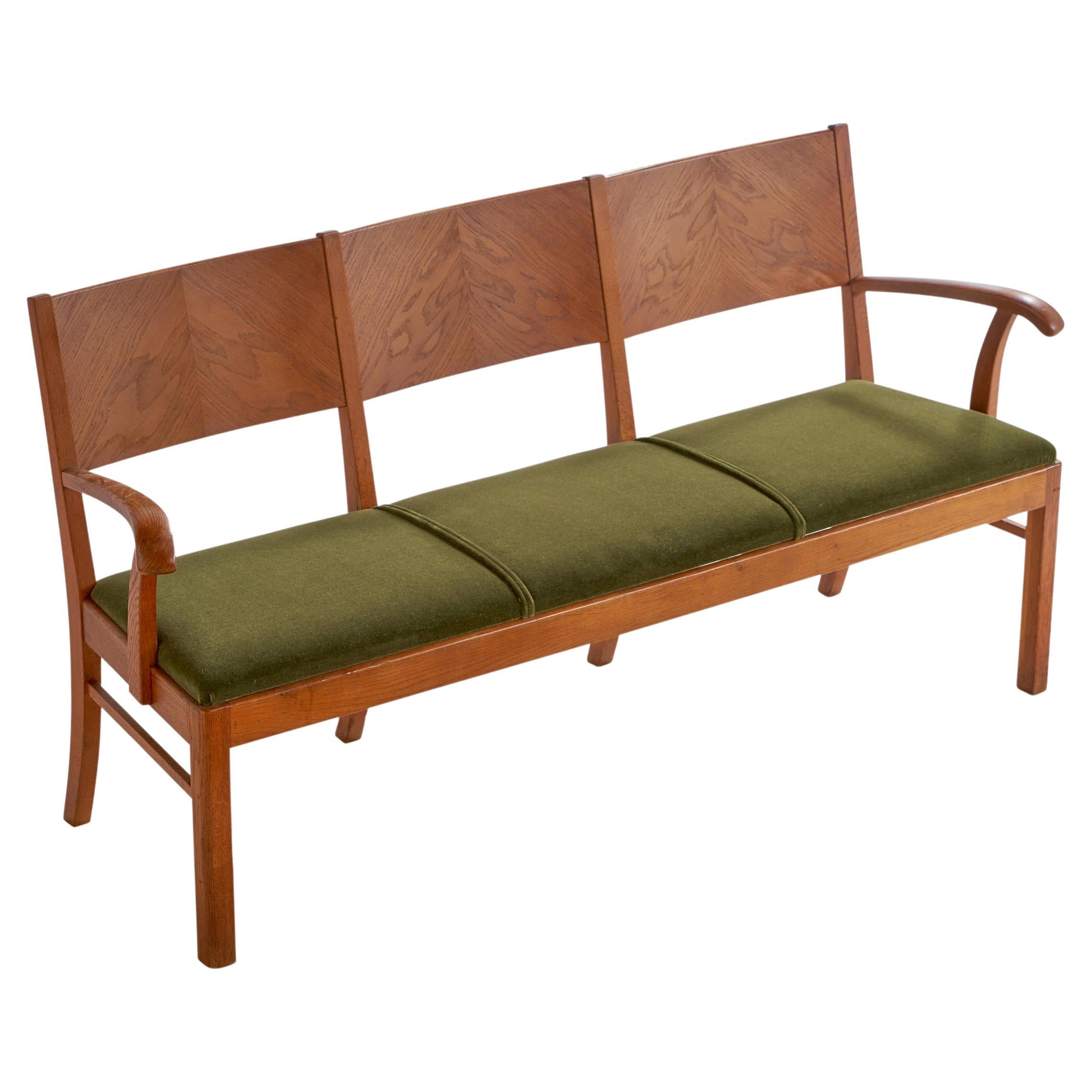 Søren Hansen, Bench, Oak, Mohair, Denmark, 1950s