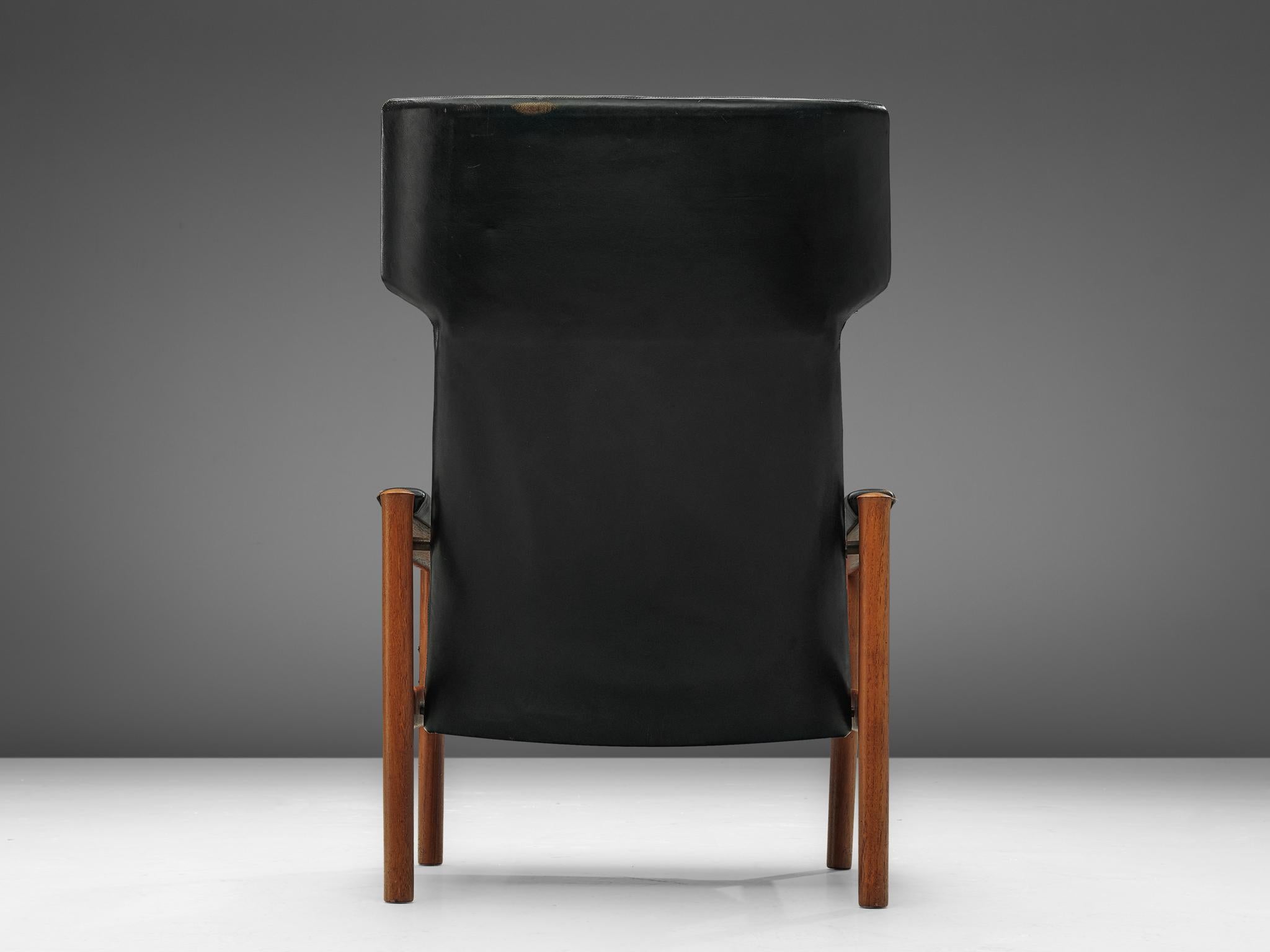 Søren Hansen Wingback Chair in Original Leather In Fair Condition In Waalwijk, NL