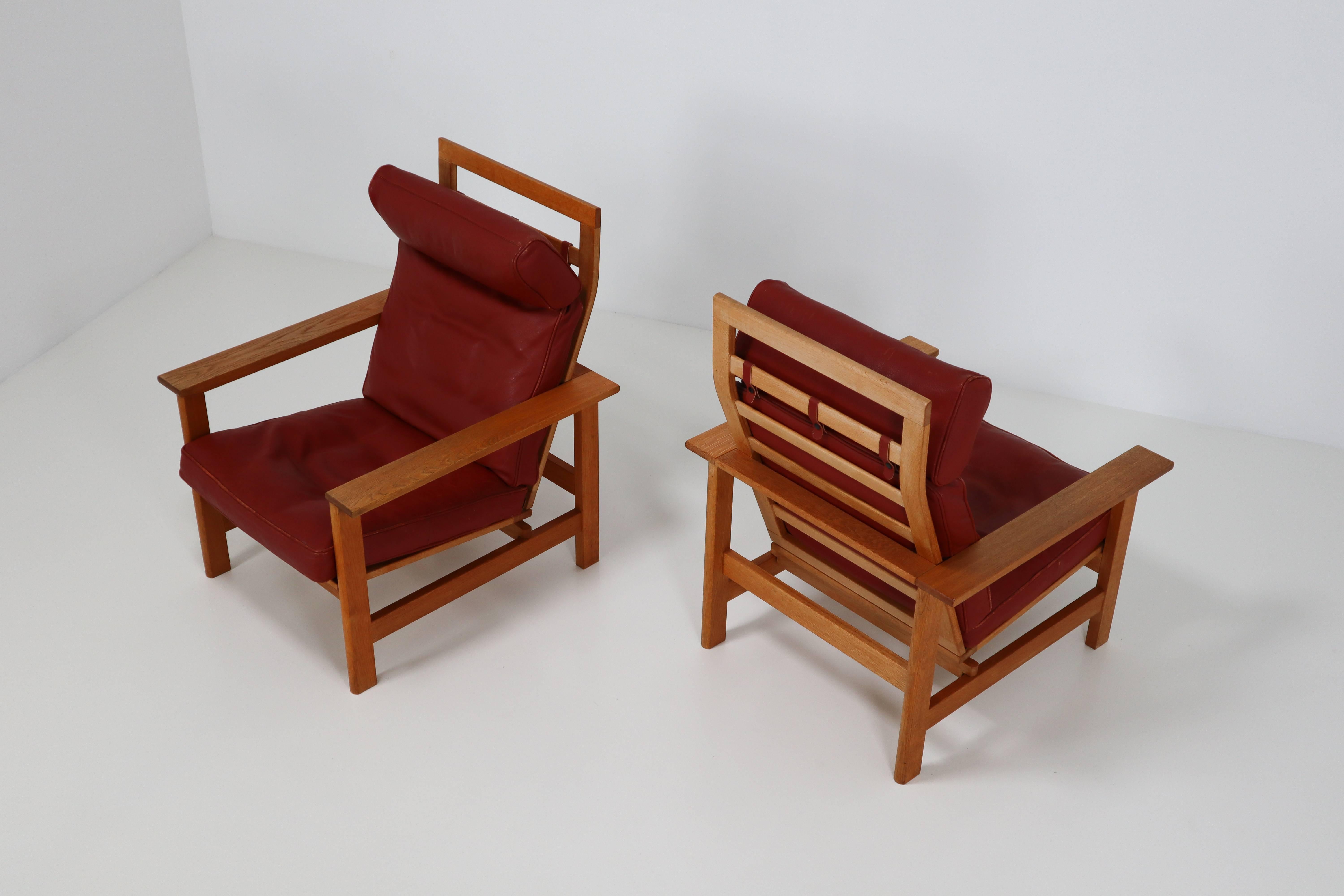 Søren Holst Danish Lounge Chairs in Oak and Leather for Frederecia Furniture 1