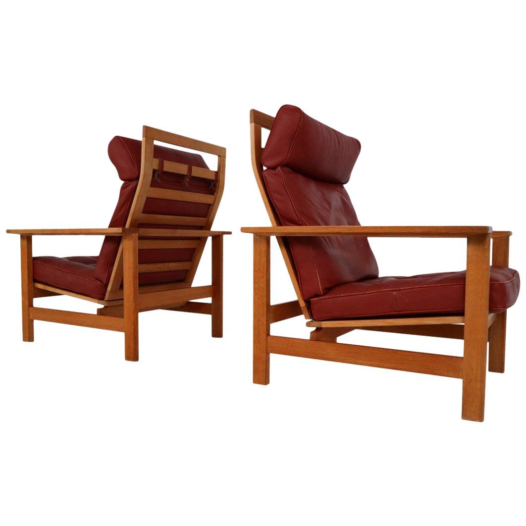 Søren Holst Danish Lounge Chairs in Oak and Leather for Frederecia Furniture
