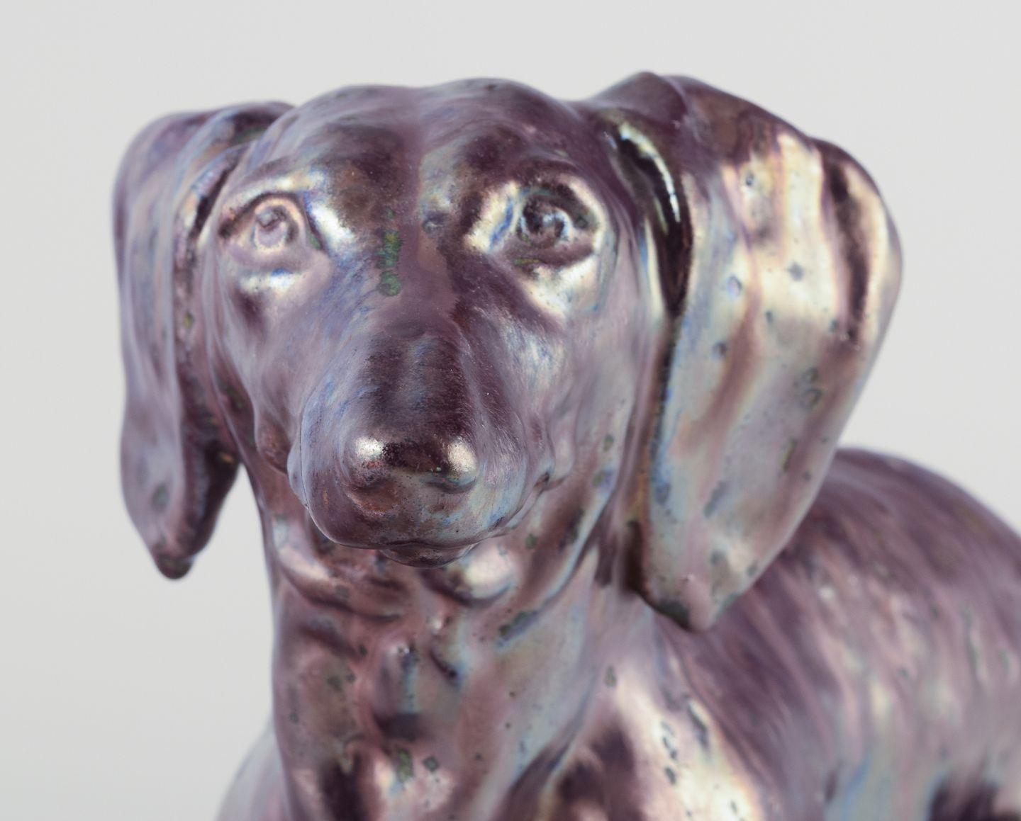 Ceramic Søren Kongstrand (1872-1951), Danish ceramicist. Large sculpture of a dachshund. For Sale
