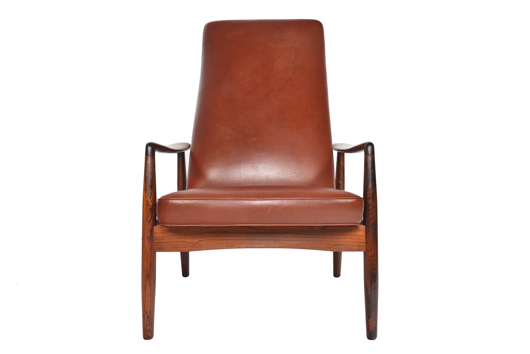 Søren Ladefoged Model 72 Rosewood and Leather Reclining Lounge Chair and Ottoman 3