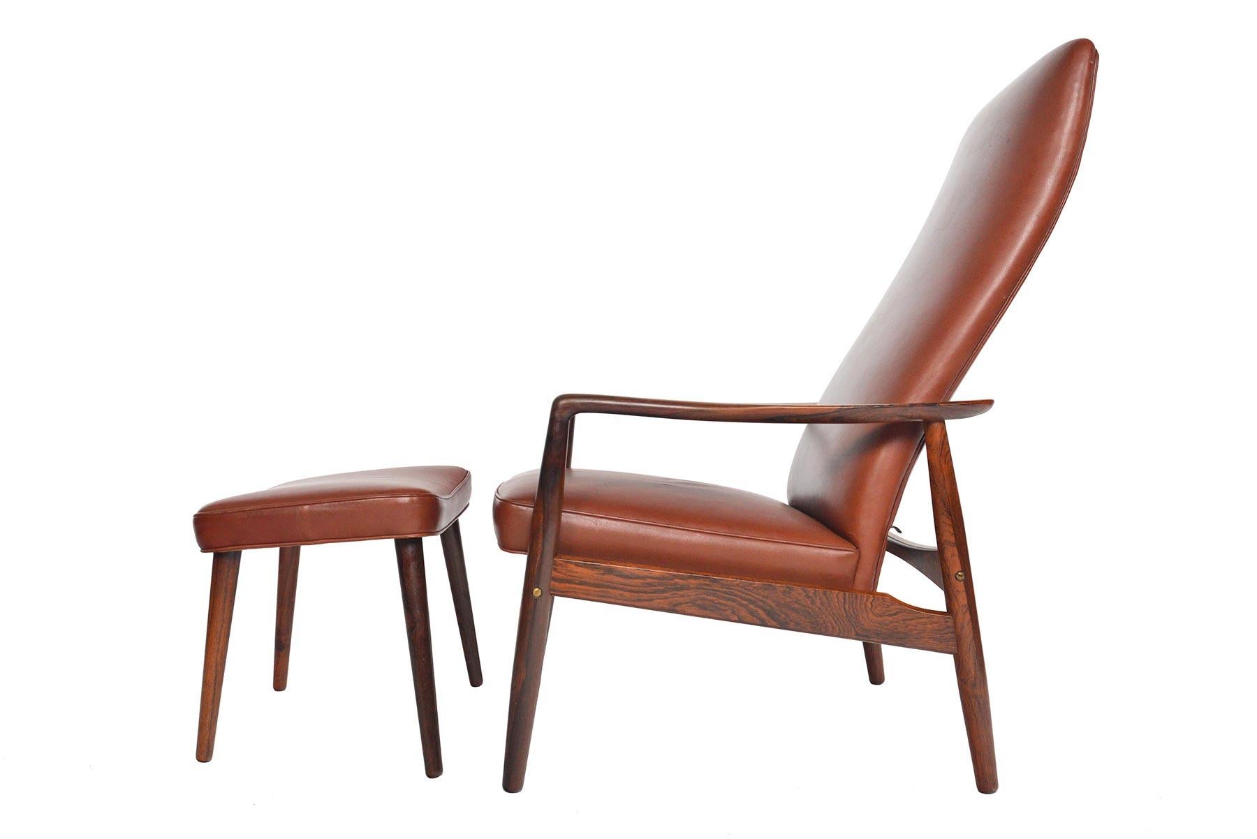 20th Century Søren Ladefoged Model 72 Rosewood and Leather Reclining Lounge Chair and Ottoman
