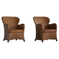 Søren Lund, Pair of Lounge Chairs in Rattan & Leather, Danish Modern, 1960s