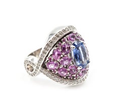 Sri Lanka Blue and Pink Sapphire with Diamond 14 Karat White Gold Cocktail Ring