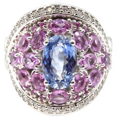 Sri Lanka Blue and Pink Sapphire with Diamond 14 Karat White Gold Cocktail Ring