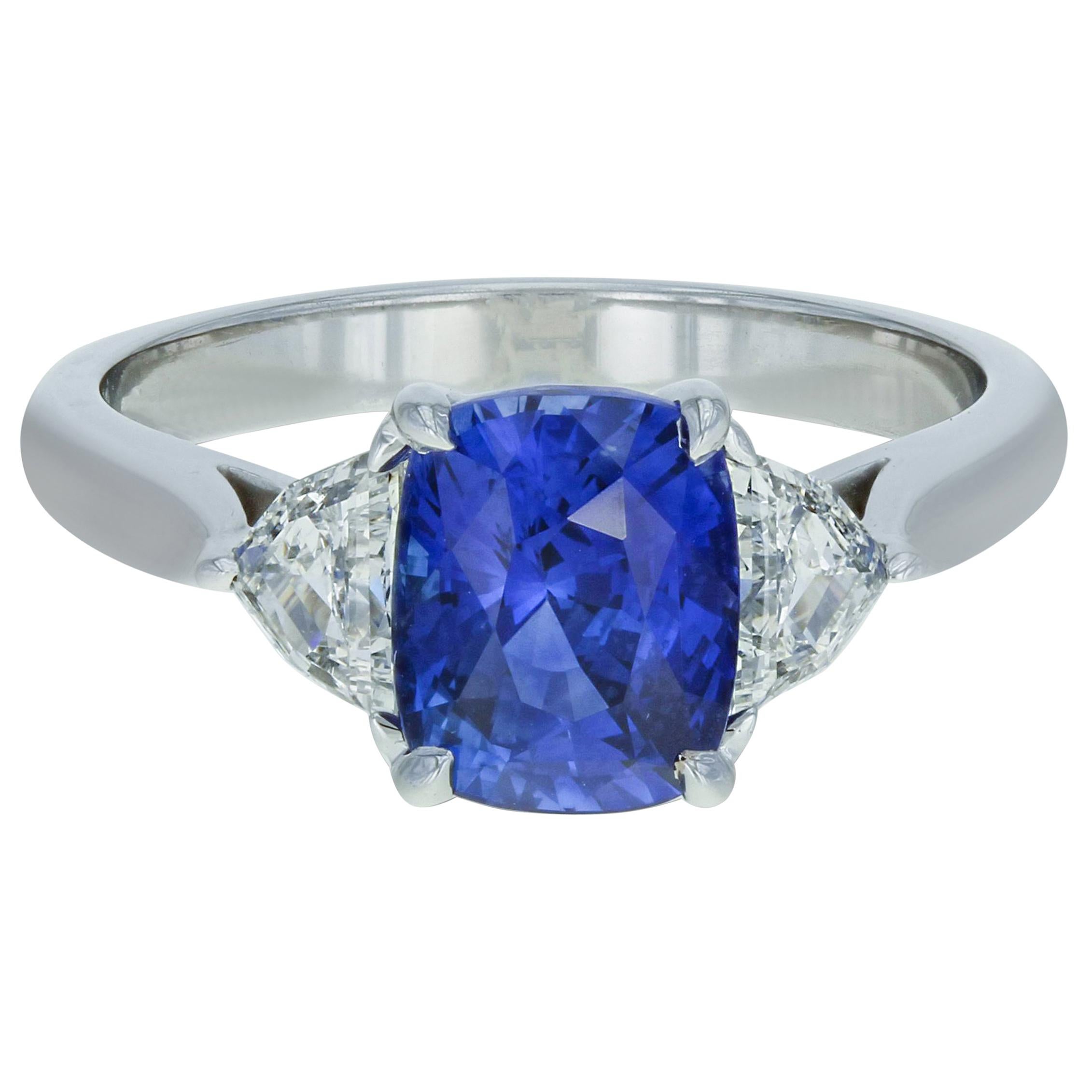 Sri Lanka Blue Sapphire and Diamond Ring 3.34 Carat 18 Karat White Gold GIA