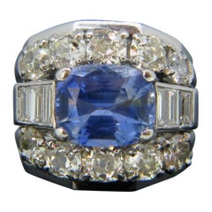 Sri Lanka Ceylon No Heat 4.2 Carat Sapphire and Diamonds White Gold Ring