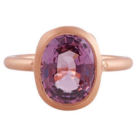 Sri Lanka Natural Spinel & Diamond Surrounded By Matte Finish 18k Rose Gold Ring For Sale
