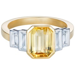 Sri Lankan No Heat Yellow Sapphire Baguette White Diamond Engagement Ring