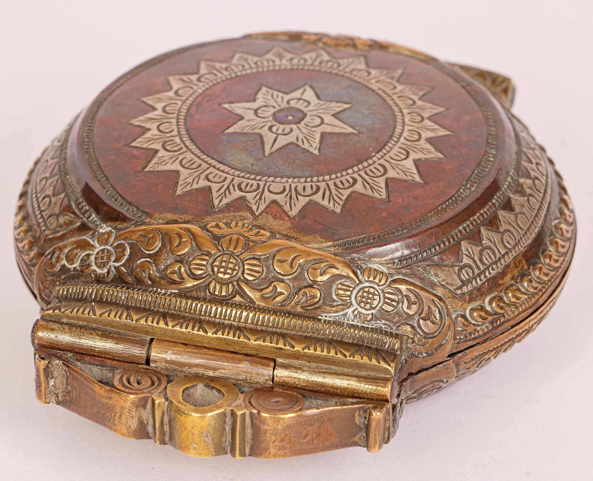 Sri Lankan Silver Inlay Copper and Brass Betel Lime Box 6