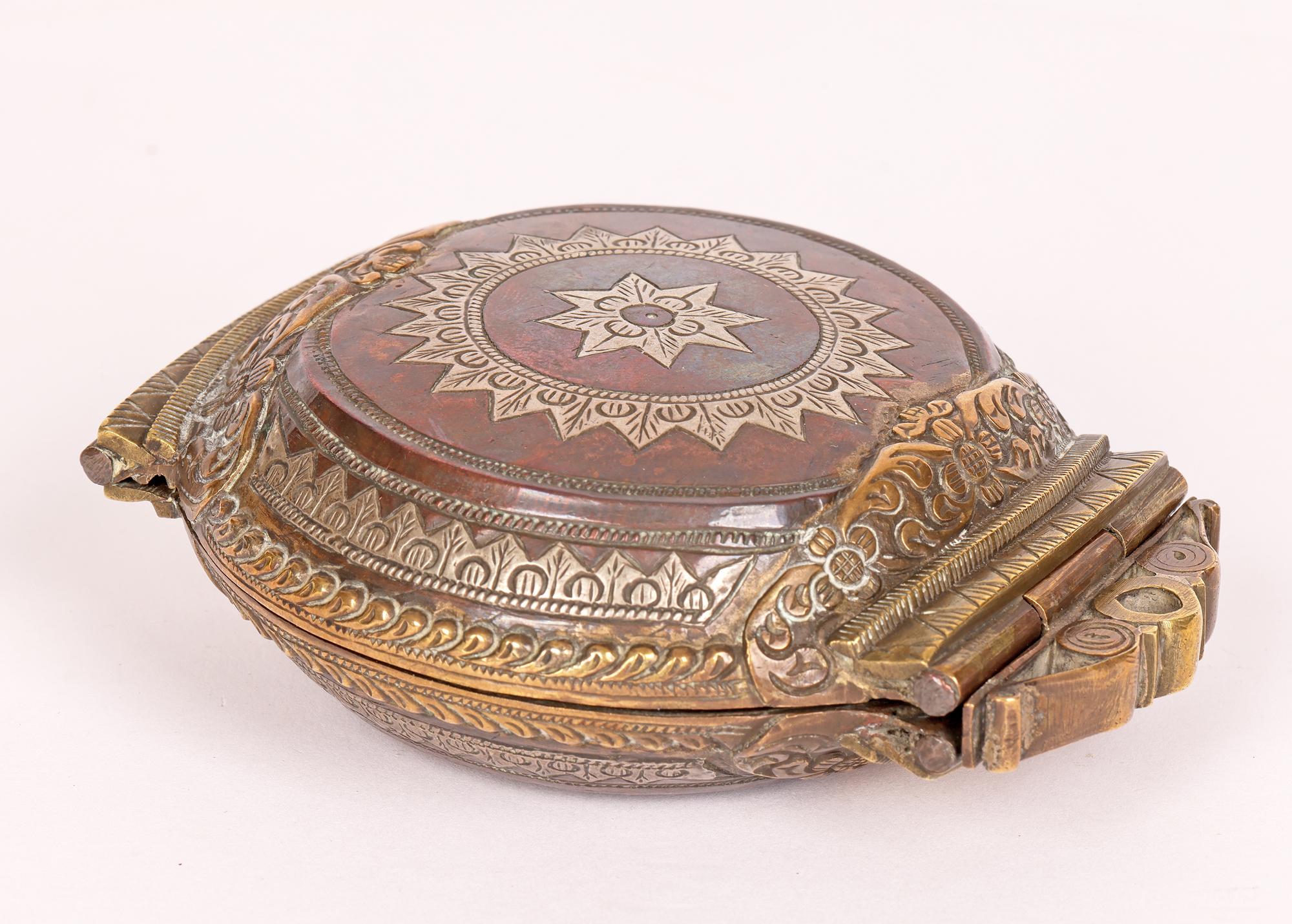 Sri Lankan Silver Inlay Copper and Brass Betel Lime Box 12