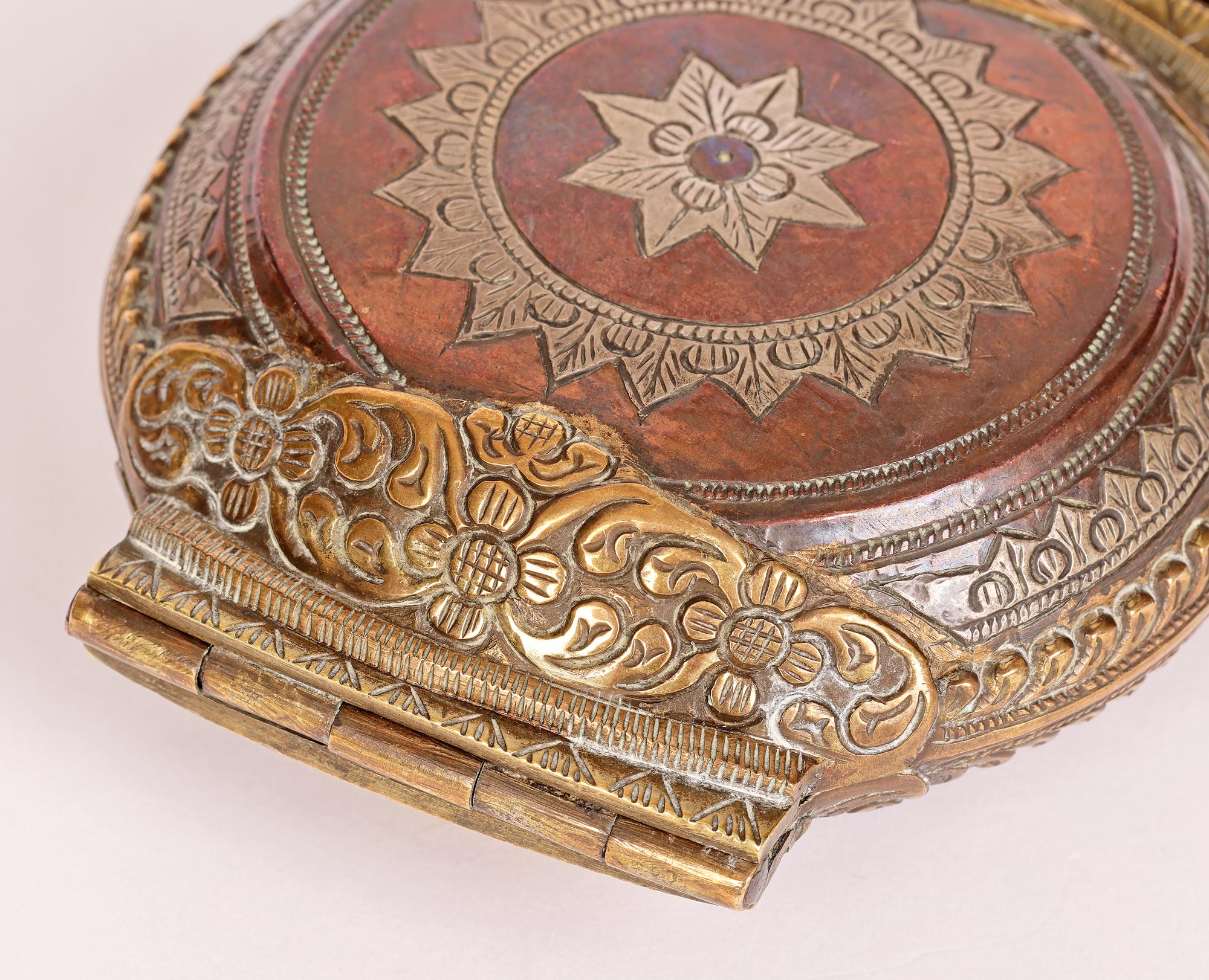 Sri Lankan Silver Inlay Copper and Brass Betel Lime Box 13