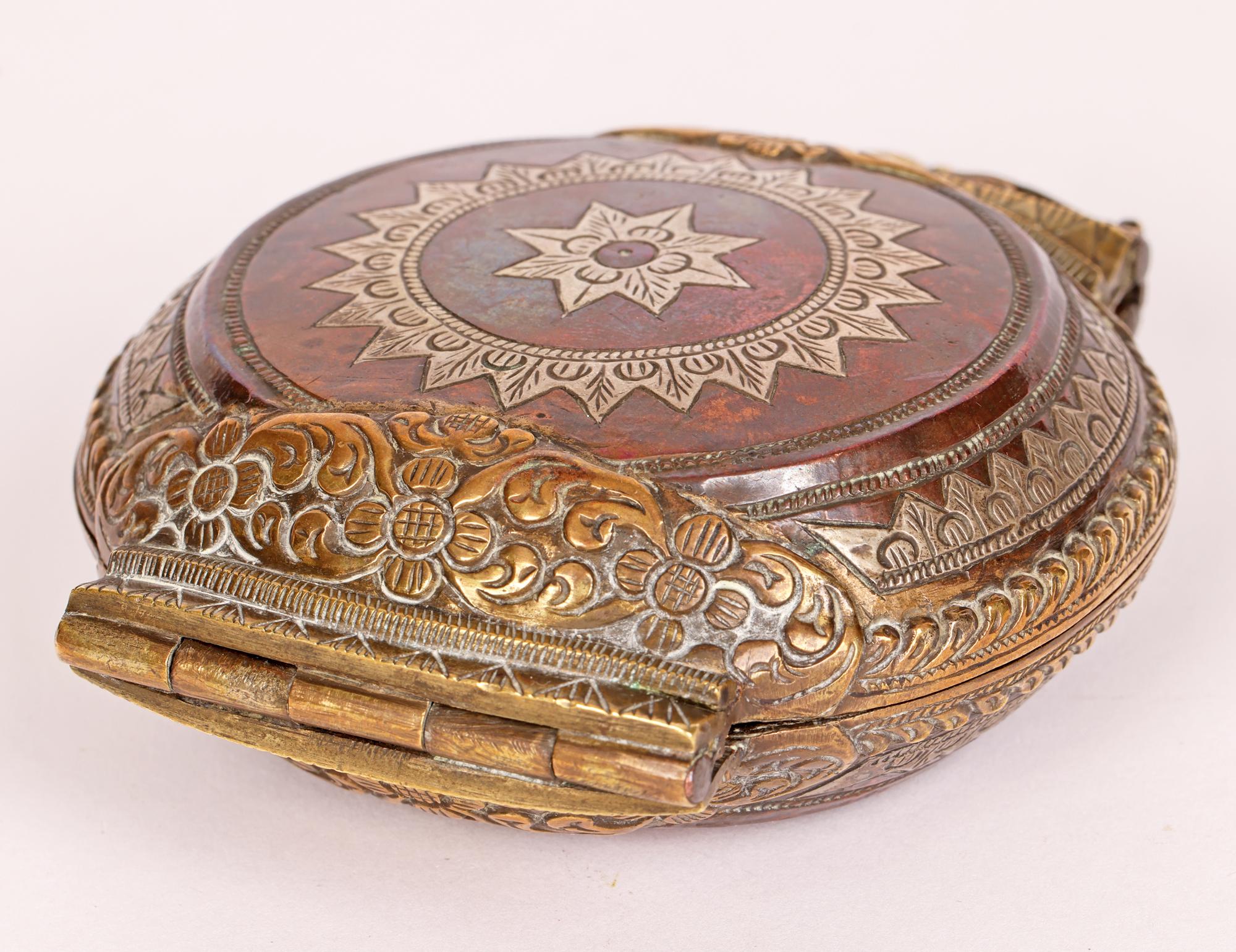 Sri Lankan Silver Inlay Copper and Brass Betel Lime Box 3