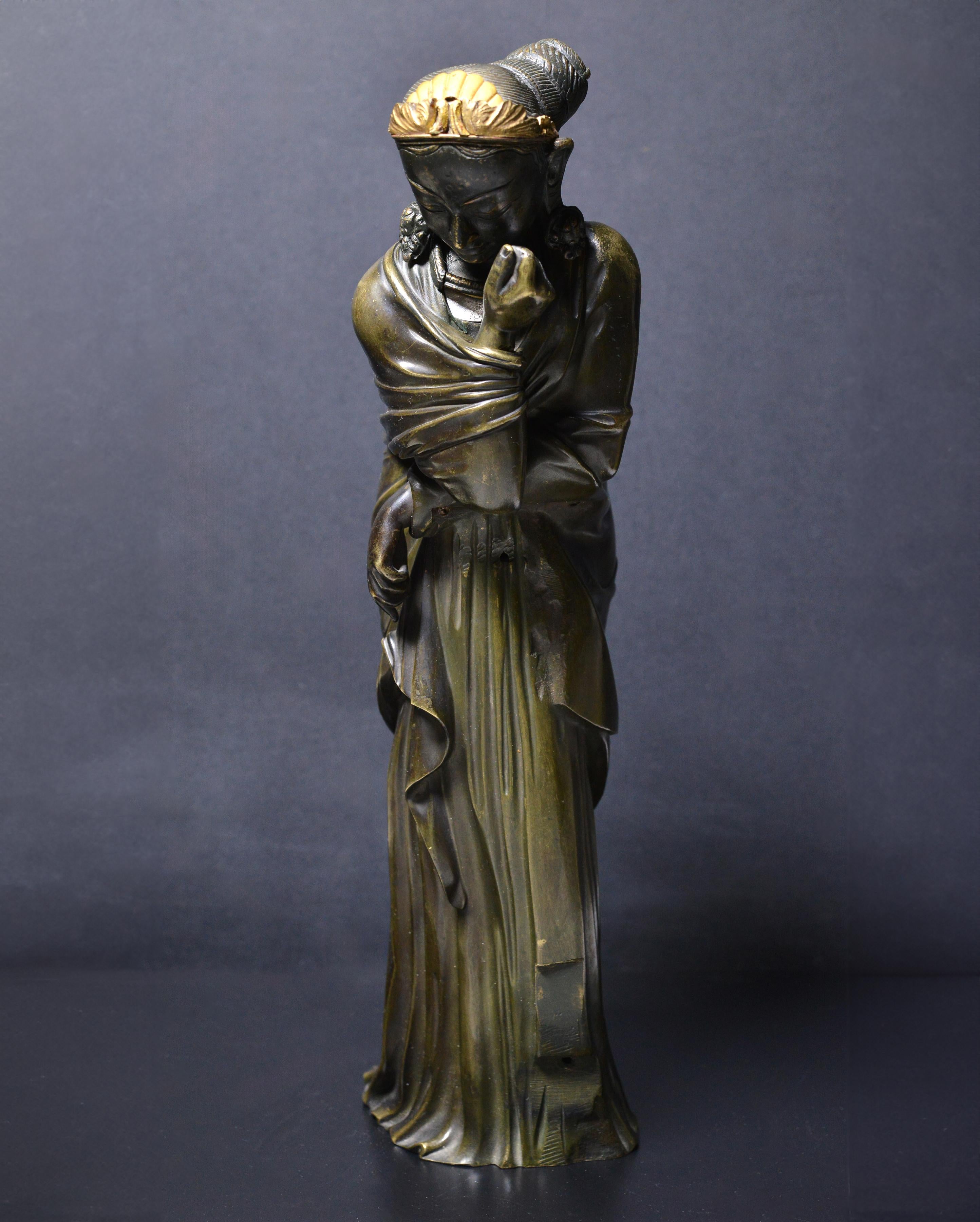 Tibetan Sridevi East Asian Hindu Deity Goddess bronze Figurine Antique 18th-19th century For Sale