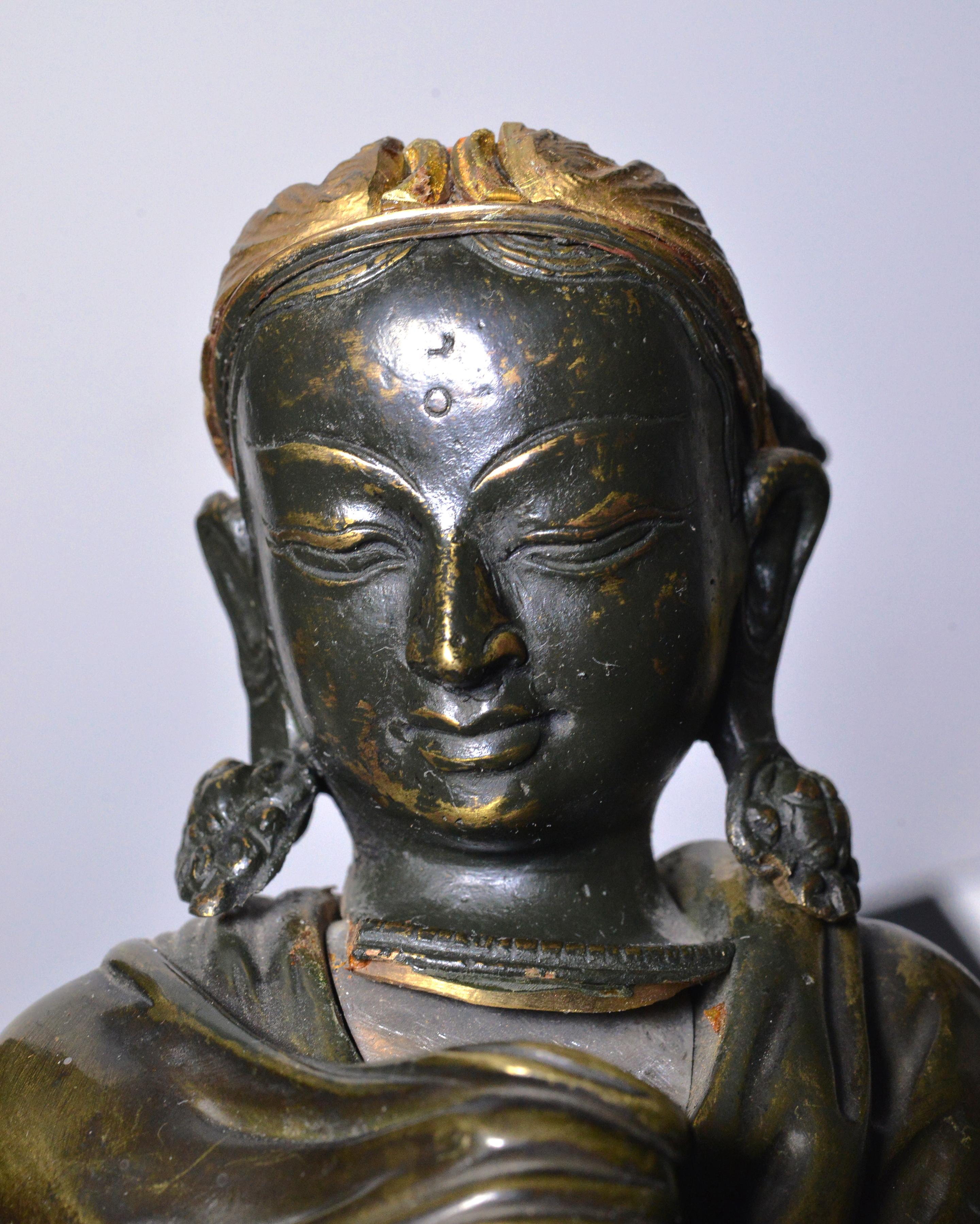 Gold Plate Sridevi East Asian Hindu Deity Goddess bronze Figurine Antique 18th-19th century For Sale
