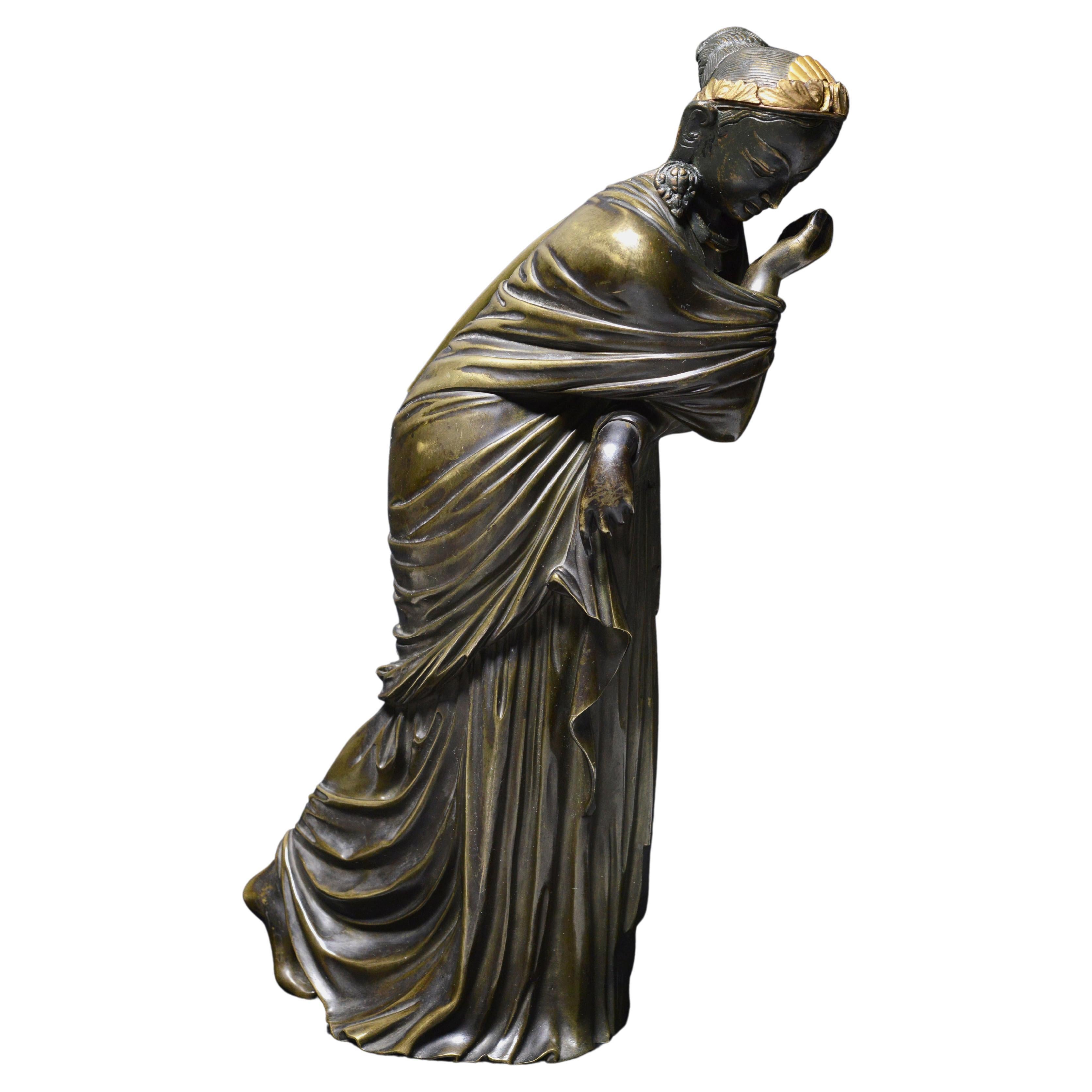 Sridevi East Asian Hindu Deity Goddess bronze Figurine Antique 18th-19th century For Sale