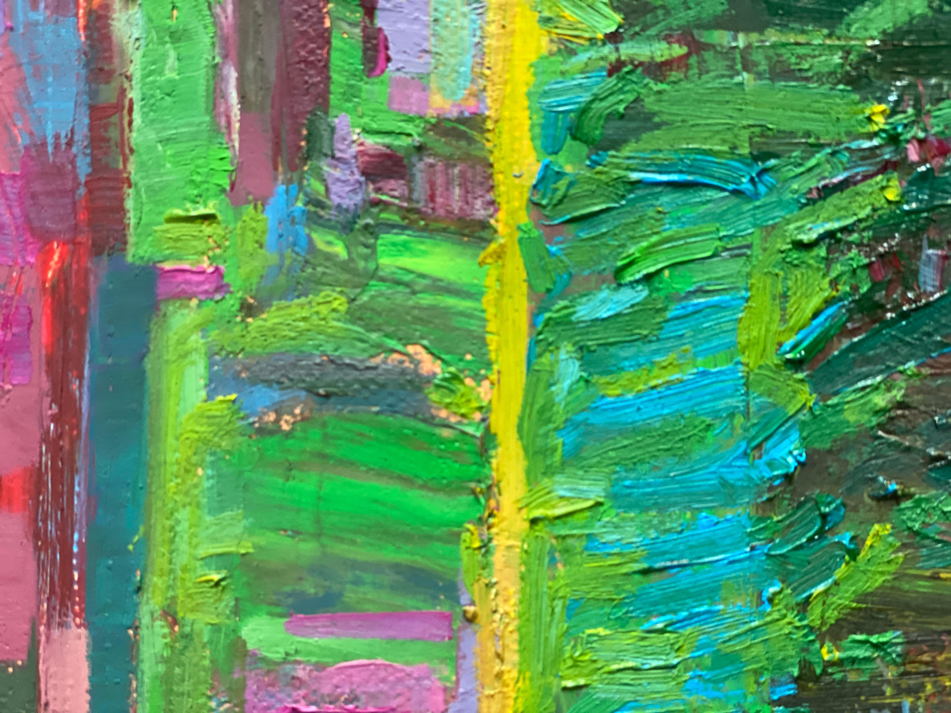 Campi di ara, pittura ad olio astratta - Landscape Painting Blu di Srinivas Kathoju