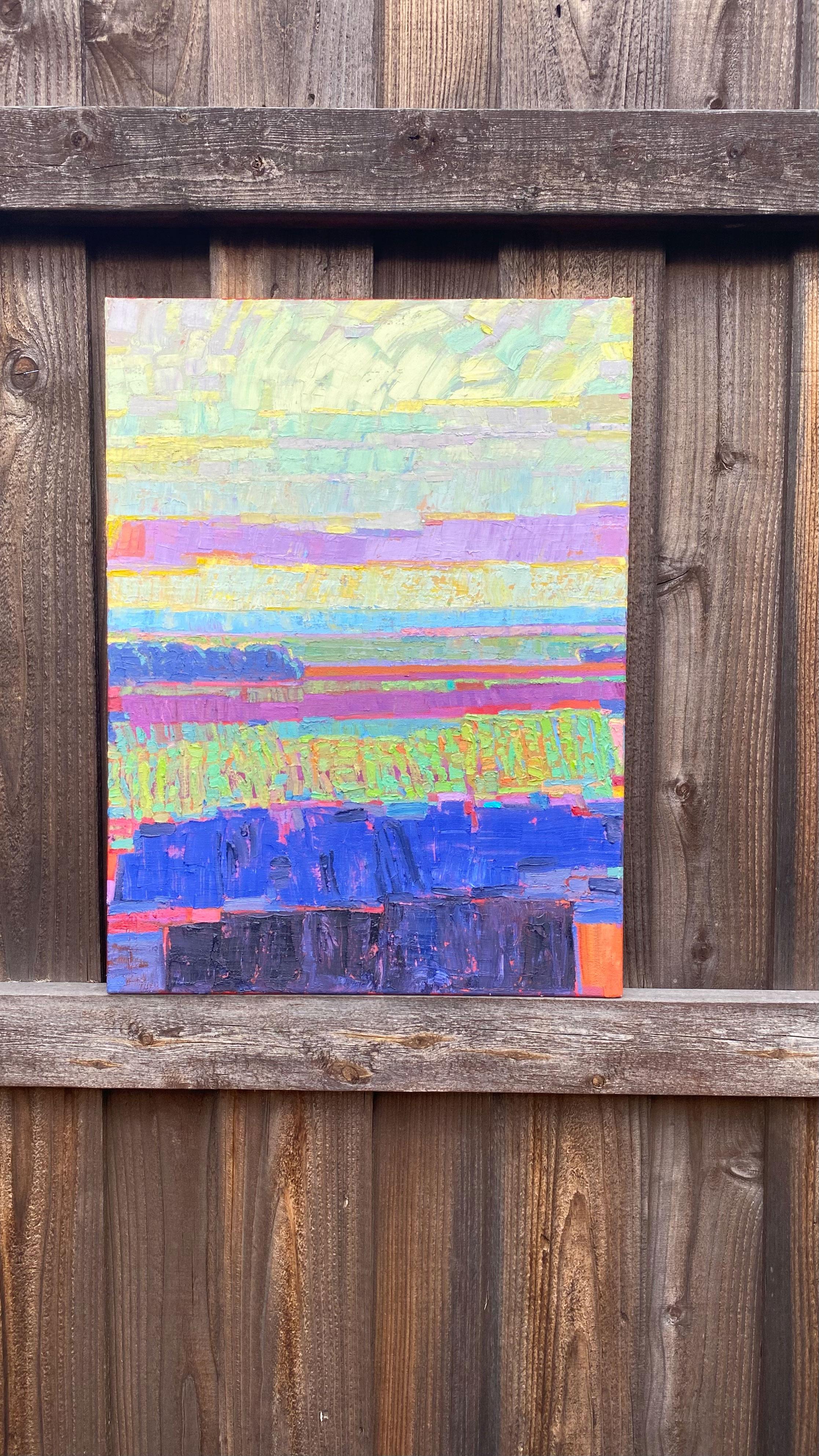 <p>Artist Comments<br>Inspired by vast open fields, mountains, and horizons that end in skies, artist Srinivas Kathoju builds an abstract interpretation of a colorful landscape. The fields represent the foreground with thick paint imparting texture.