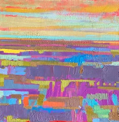 Purple Fields and the Horizon 1, Abstract Oil Painting