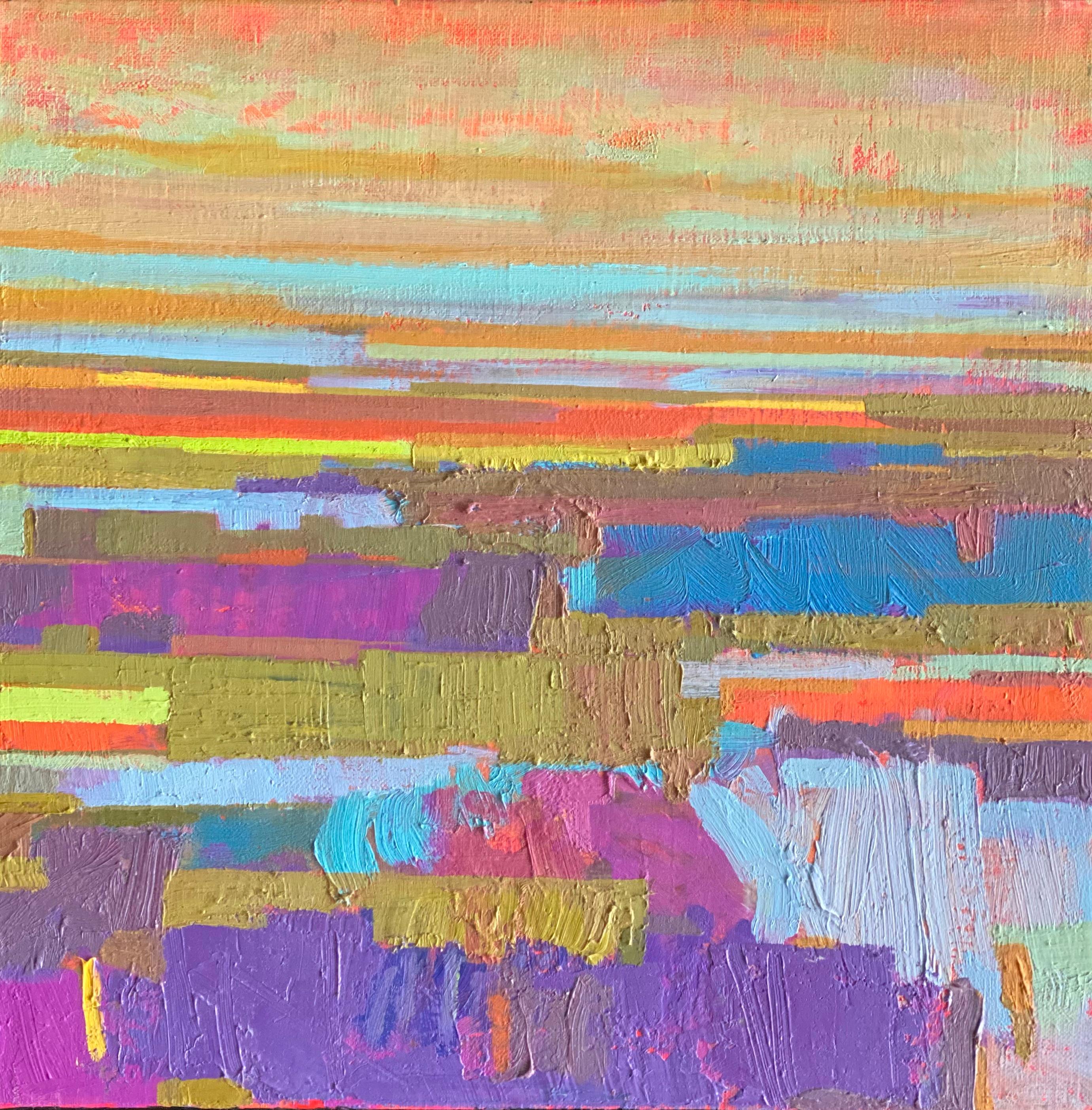 Srinivas Kathoju Abstract Painting - Purple Fields and the Horizon 2, Abstract Oil Painting