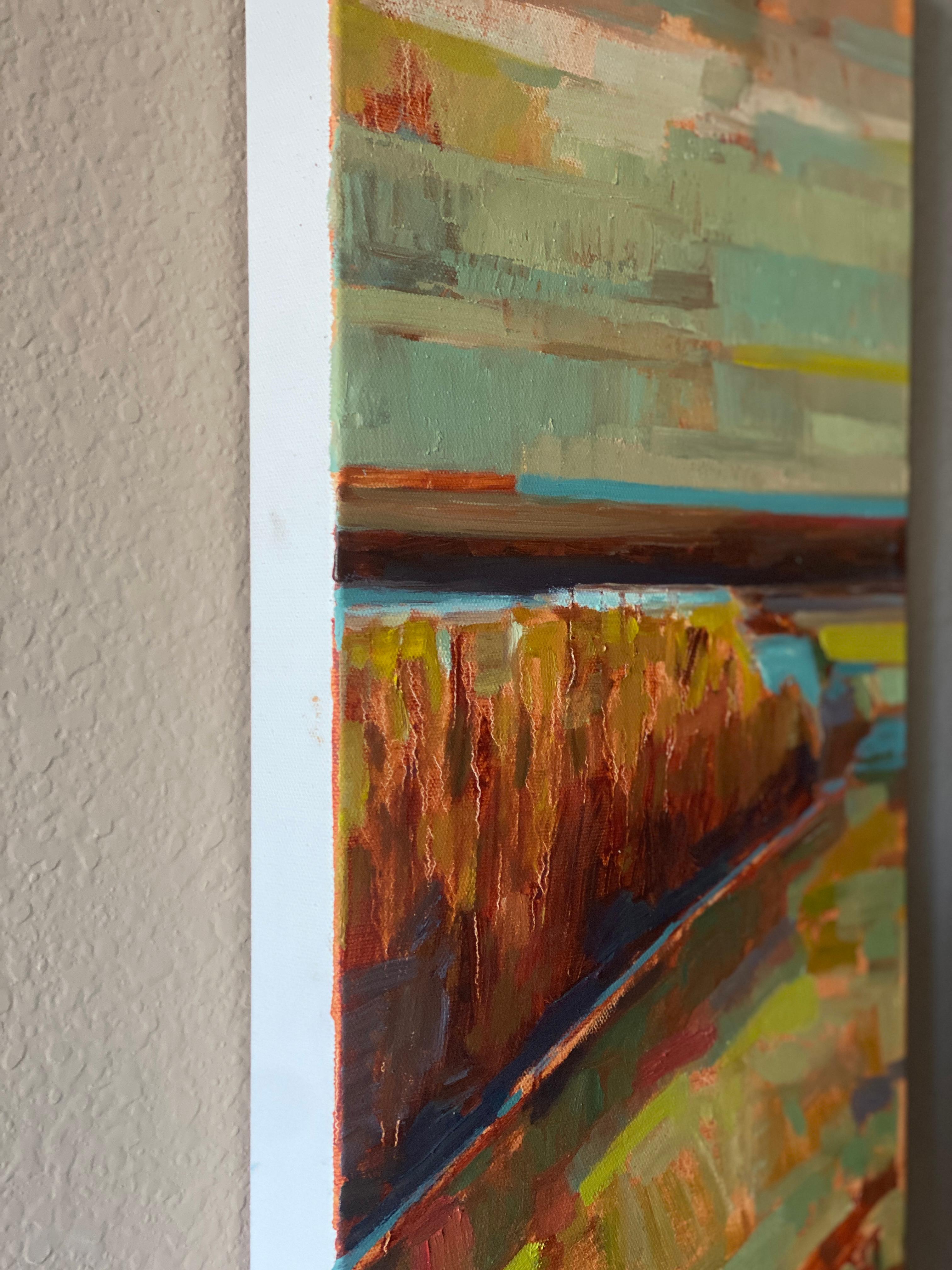 Pittura ad olio astratta, rustica, in riva al lago - Painting di Srinivas Kathoju