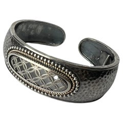 SS/14K Mixed Metals Silver and 14K Solid Gold Hinge Bangle