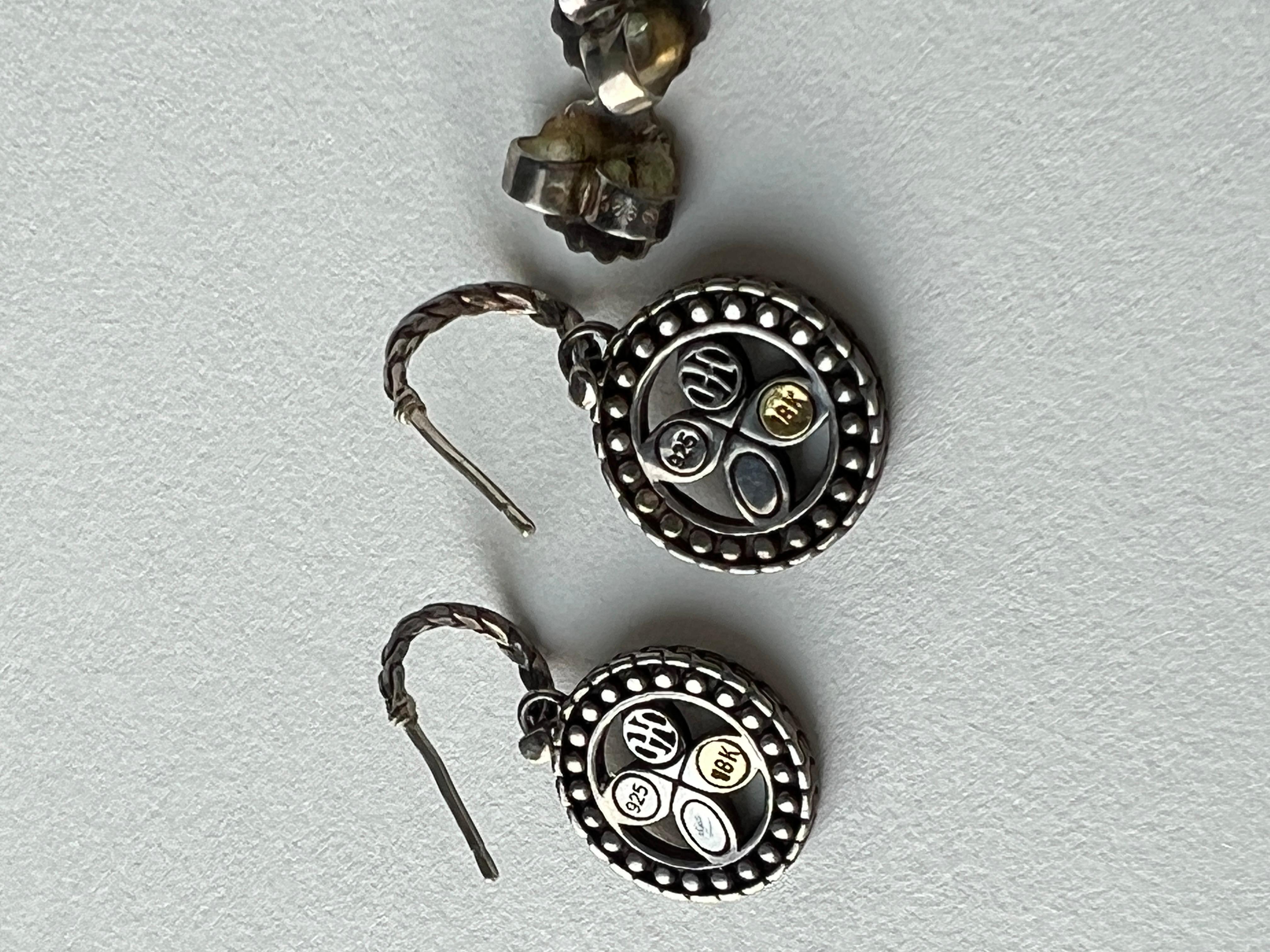 SS/18K 925 Sterling Silver and 18K Yellow Gold Dot Flower Earrings John Hardy For Sale 2