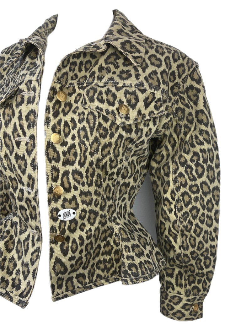 Women's SS 1989 Junior Gaultier Leopard Denim Jacket  For Sale