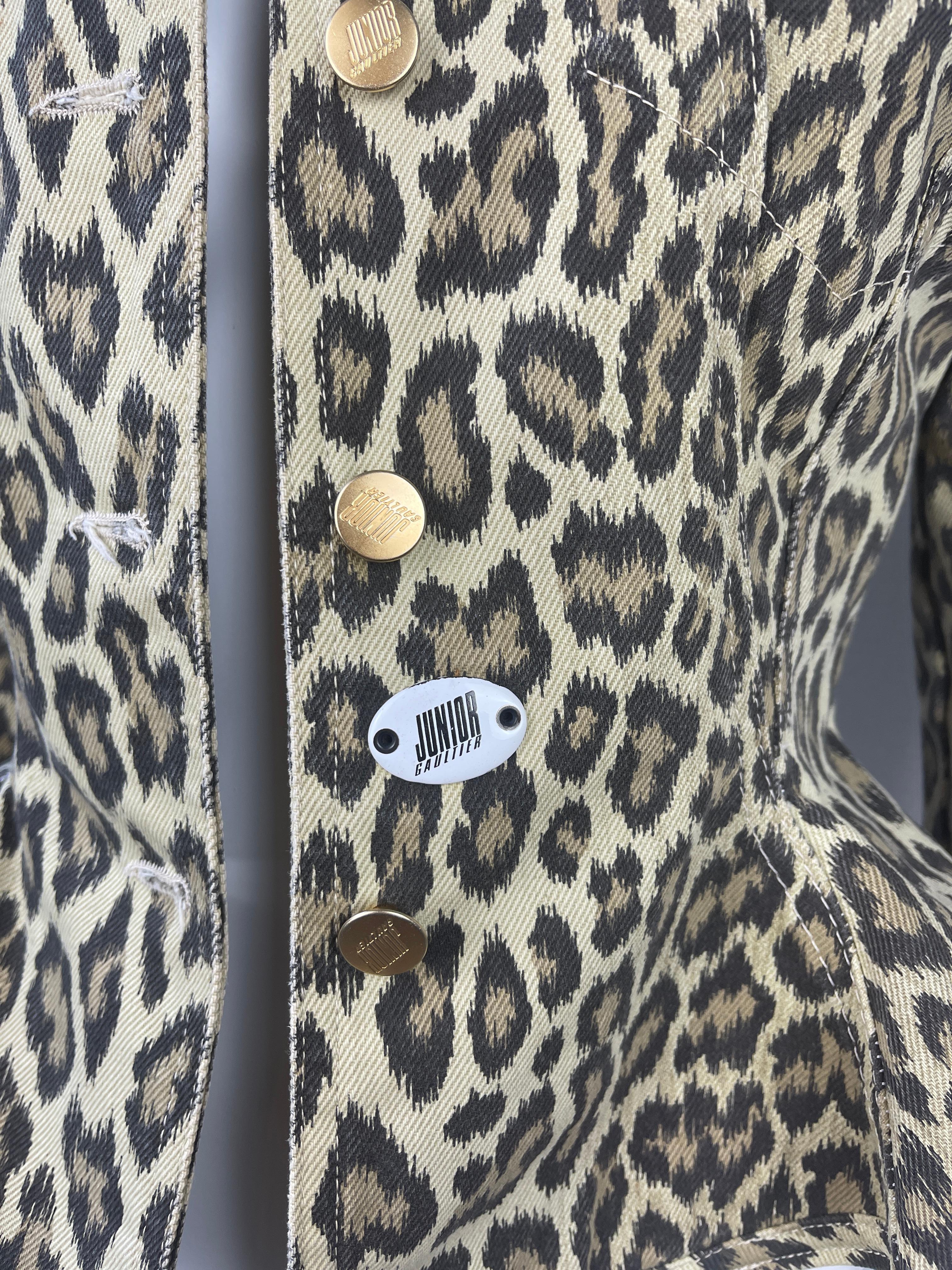 90's Junior Gaultier Leopard Denim Jacket  In Good Condition In Paris, FR