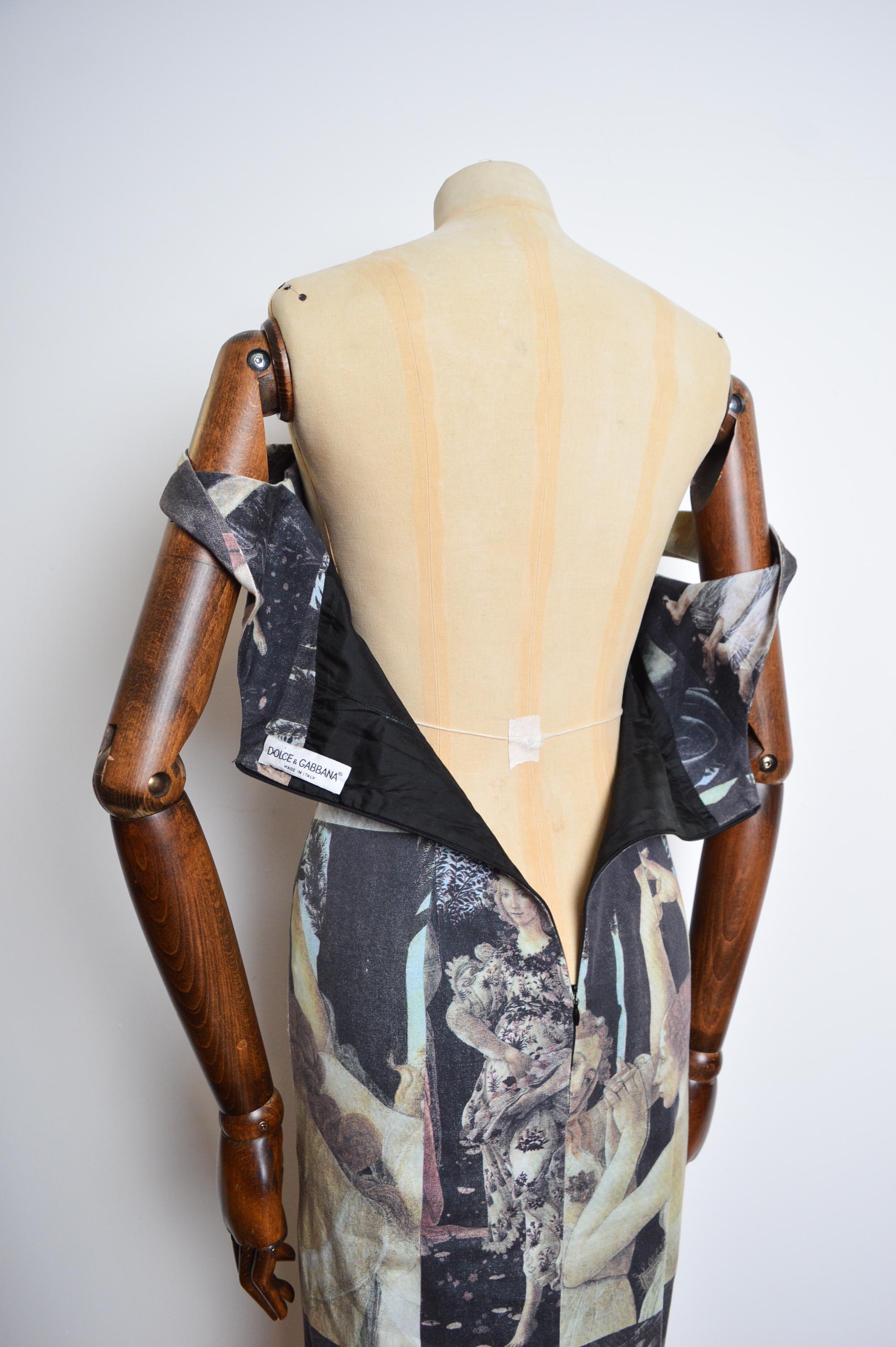 SS 1993 DOLCE & GABBANA Body con Botticelli Primavera Art Runway cocktail Dress 13