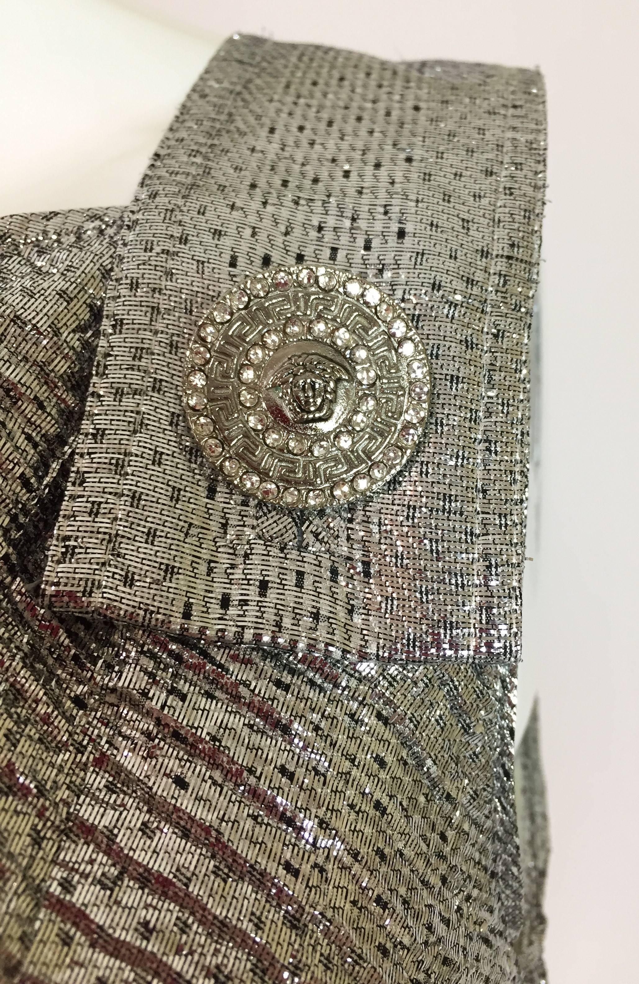 S/S 1994 Gianni Versace Couture Metallic Silver Pinafore Bodysuit Top 38 In Good Condition In Yukon, OK